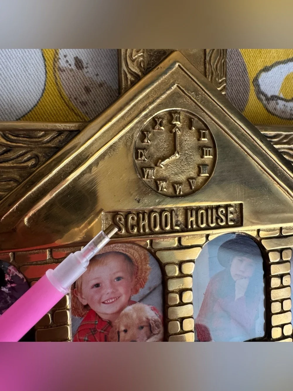 Vintage brassy School Days hanging picture frame